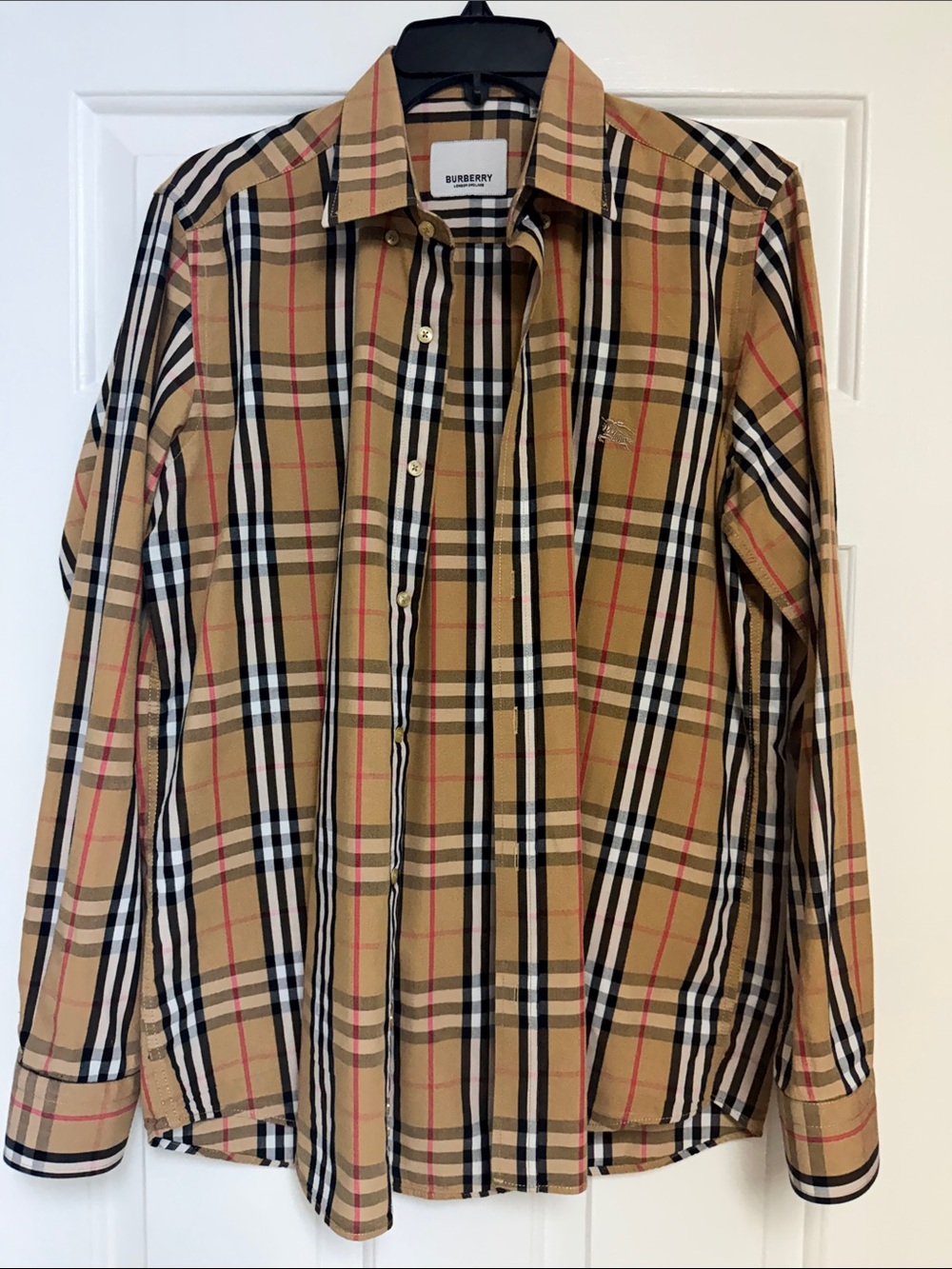 Burberry Tan Black White Red Nova Check Button-Down Shirt